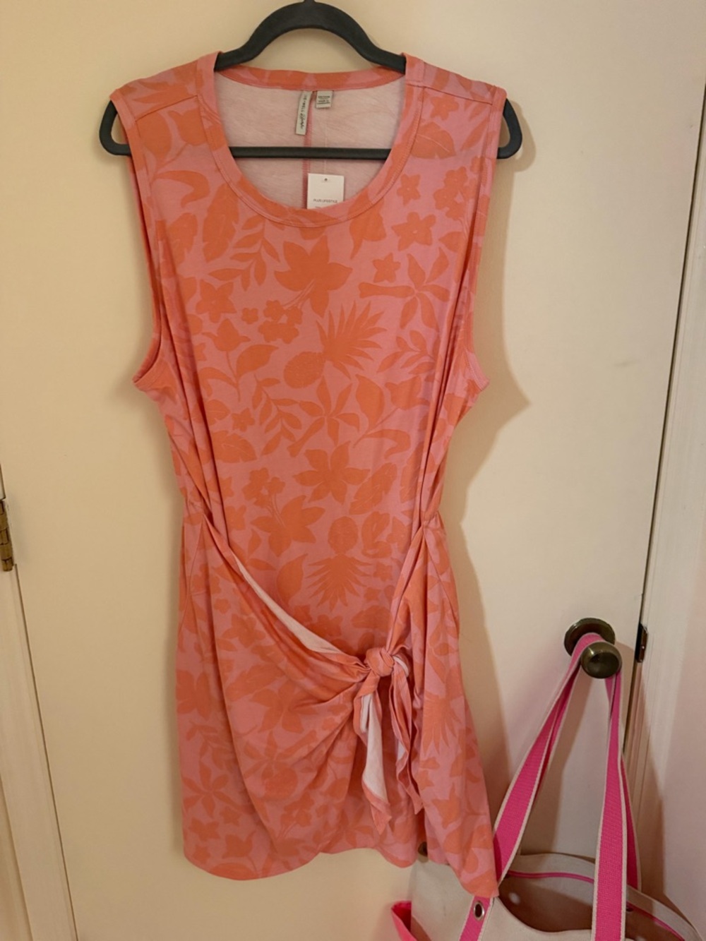 Cato Coral-Orange Floral Tie-Side Sleeveless Mini Dress
